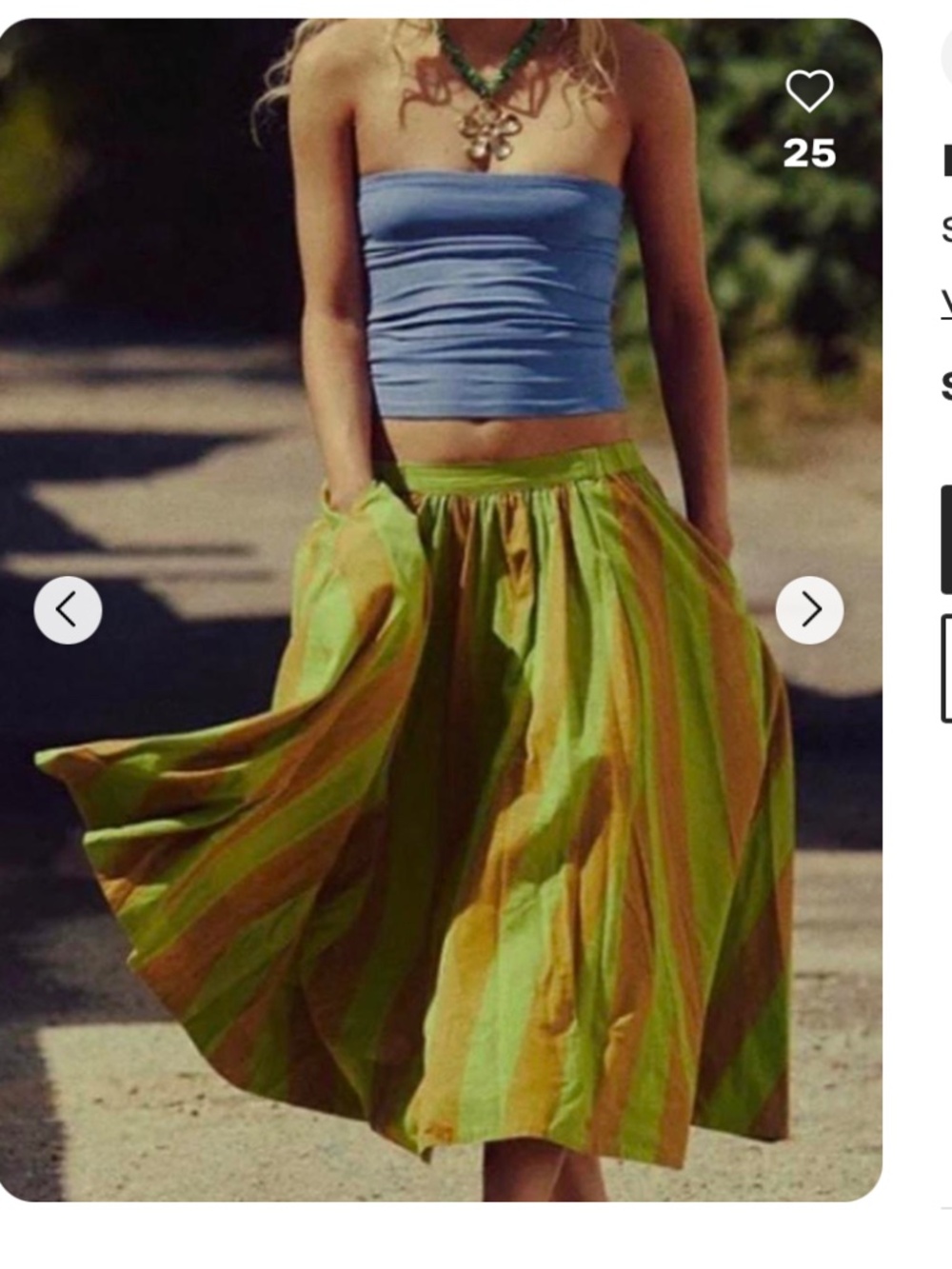 Free People Small S striped skirt Lowen cotton midi green mustard - Picture 3 of 8